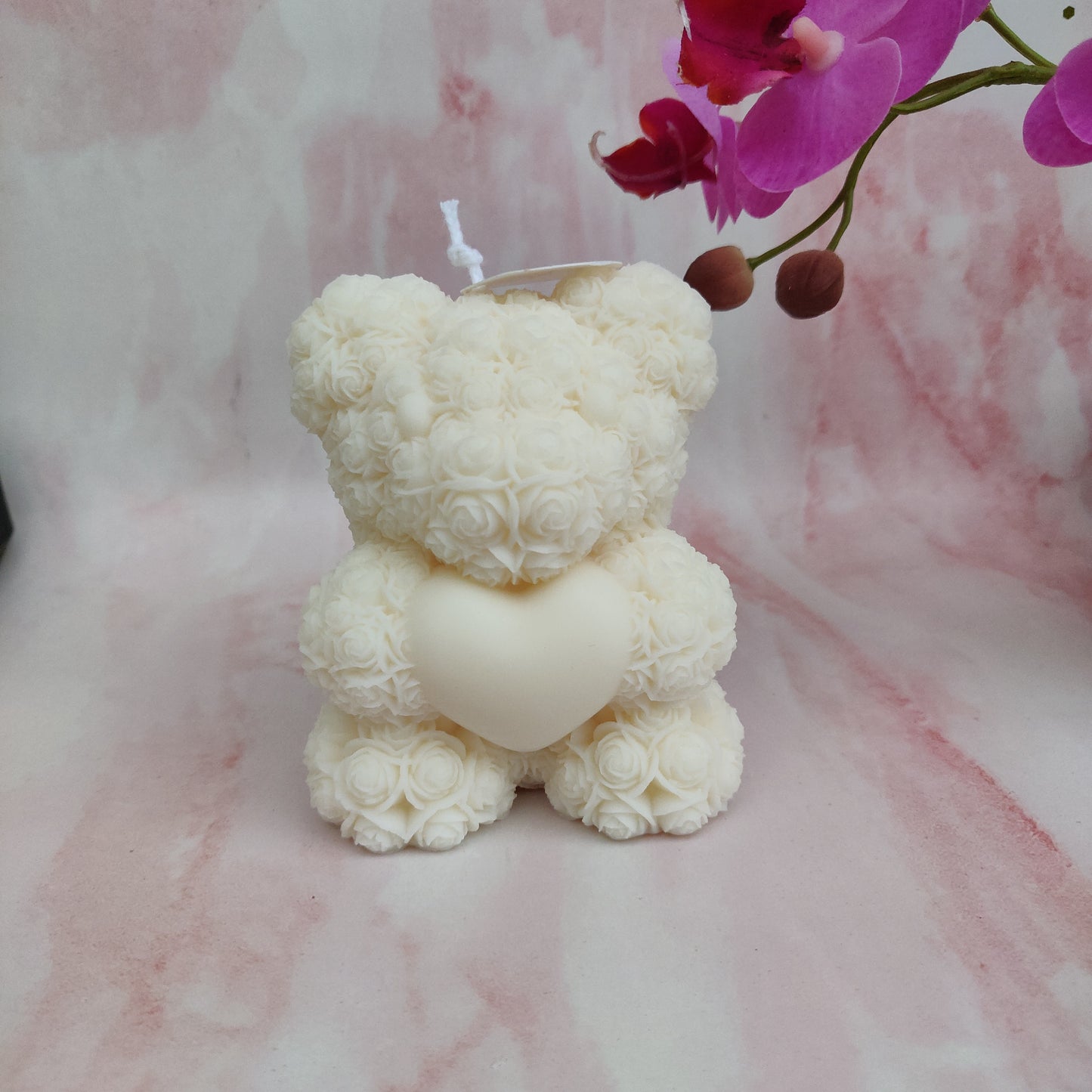 Bougie ourson en roses